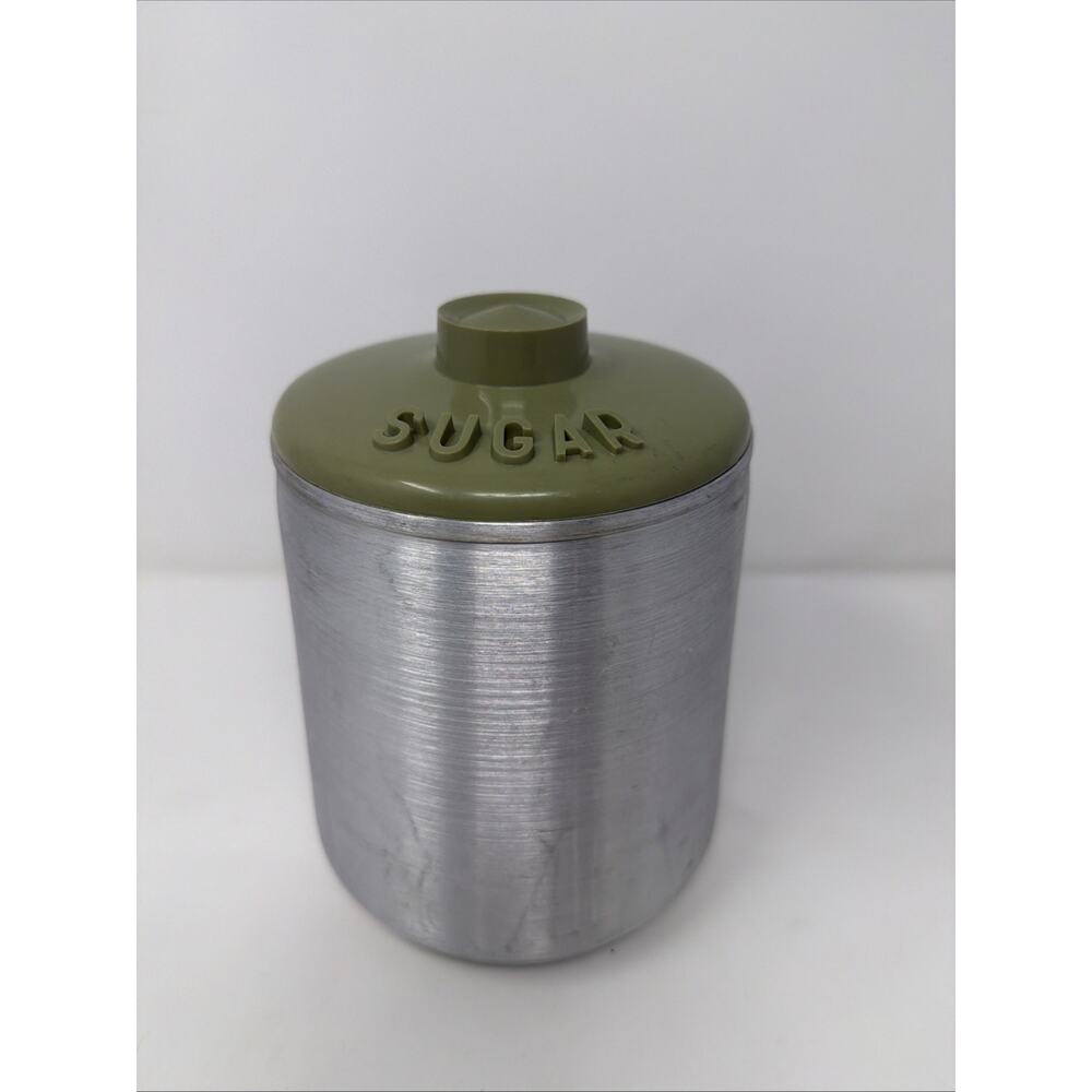 Vintage Kromex Spun Aluminum Sugar Canister & Green Lid 1950's